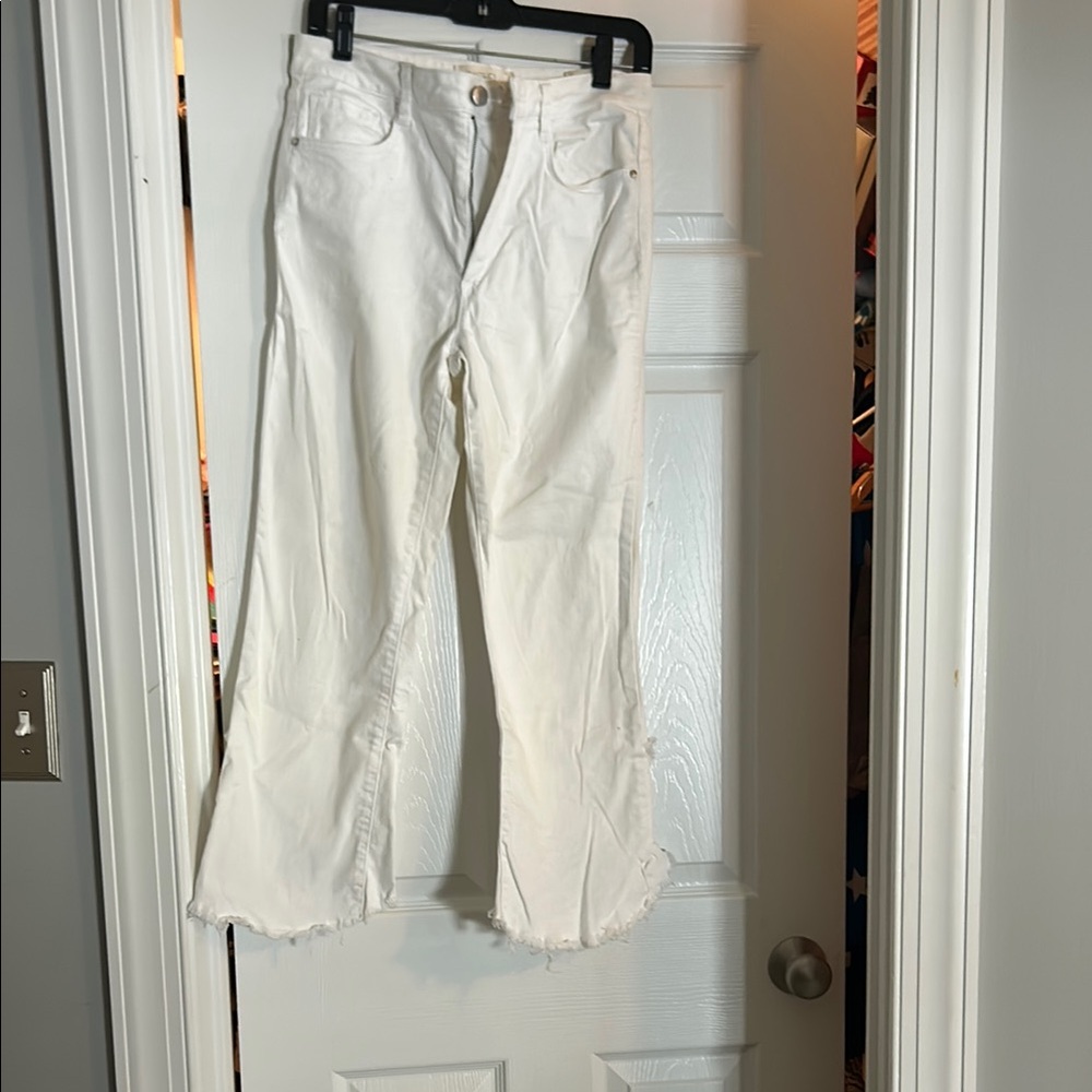 RACHEL Rachel Roy White Cropped Frayed-Hem Jeans